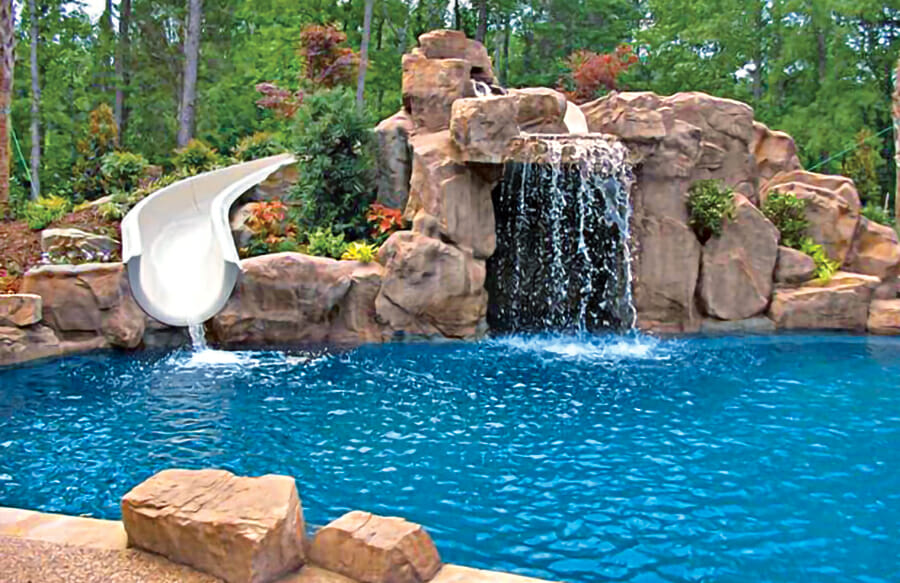 Rock Waterfall Swimming Pool Slides—Detailed Guide Photos