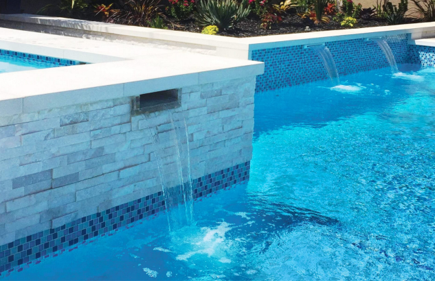 modern swimming pool water feature and circulation system with clean, filtered water