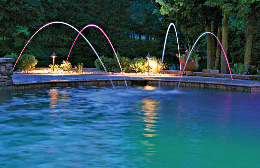 LED illuminated laminar jets at night