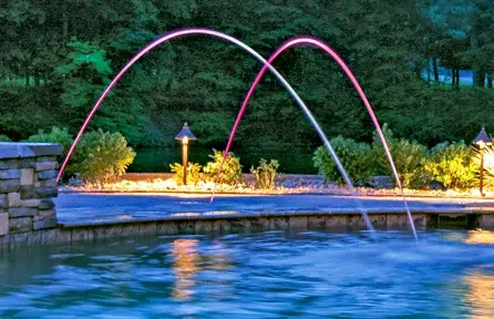 laminar water features with LED lighting on rectangular pool