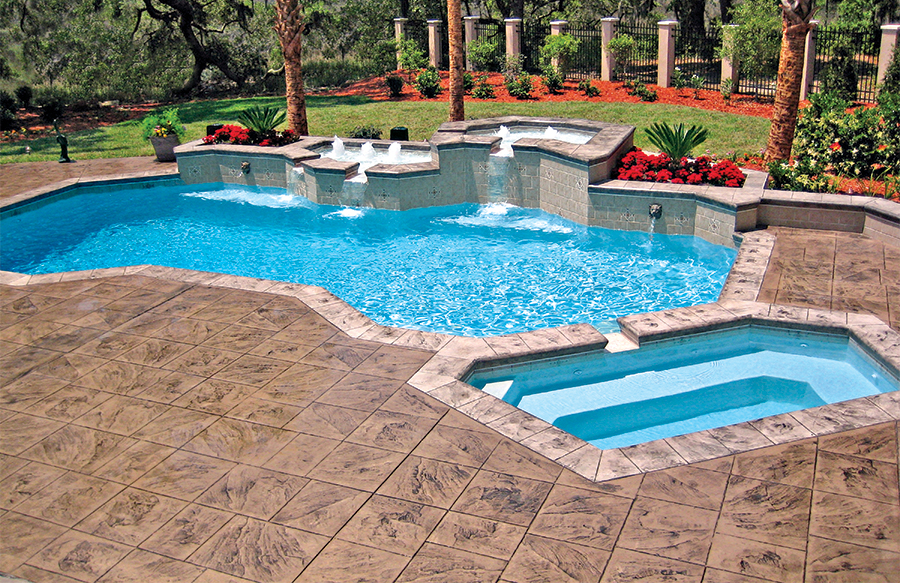 Base Color Concrete Pool Deck With Stamped Overlay Base Color Concrete Pool Deck With Stamped Overlay